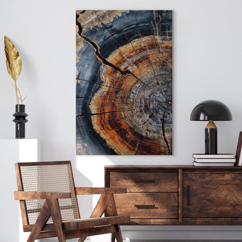 Petrified Wood Tree Ring Canvas Art | Abstract Wood Slice Wall Decor | Unique Geology Canvas Print | Home Decor