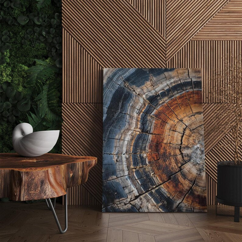 Colorful Tree Ring Canvas Wall Art | Abstract Wood Grain Print | Unique Natural Texture Home Decor