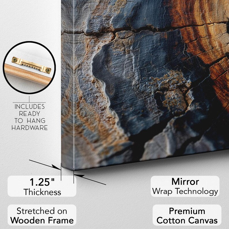 Tree Ring Canvas Print, Abstract Wood Texture Wall Art, Rustic Nature Decor, Organic Home Art Print