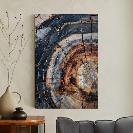 Petrified Wood Tree Ring Canvas Print, Natural Rustic Wall Art, Earth Tone Home Decor, Unique Wood Grain Art