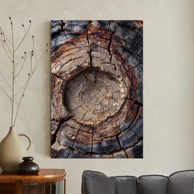 Rustic Tree Ring Canvas Print, Wood Grain Wall Art, Textured Wood Slice Decor, Natural Earth Tone Art