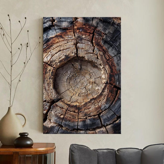 Rustic Tree Ring Canvas Print, Wood Grain Wall Art, Textured Wood Slice Decor, Natural Earth Tone Art