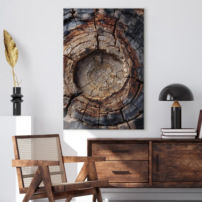 Rustic Tree Ring Canvas Print, Wood Grain Wall Art, Textured Wood Slice Decor, Natural Earth Tone Art