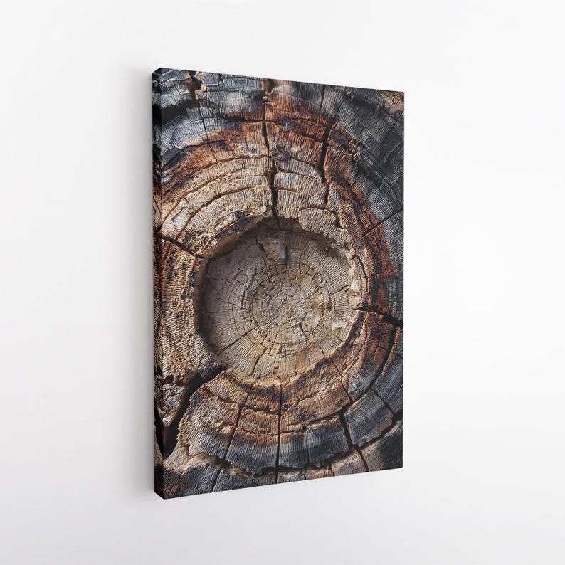 Rustic Tree Ring Canvas Print, Wood Grain Wall Art, Textured Wood Slice Decor, Natural Earth Tone Art