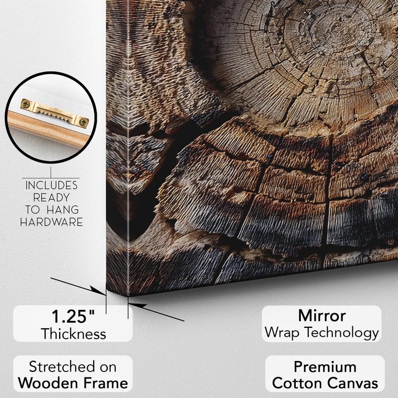 Rustic Tree Ring Canvas Print, Wood Grain Wall Art, Textured Wood Slice Decor, Natural Earth Tone Art