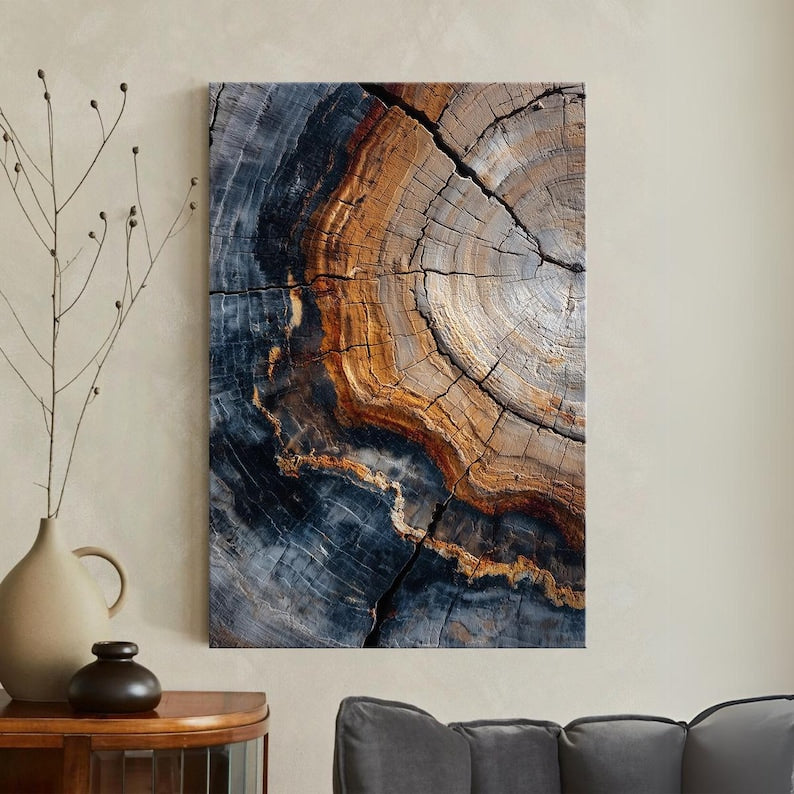 Unique Petrified Wood Canvas Print, Abstract Tree Ring Wall Art, Natural Wood Texture Home Decor