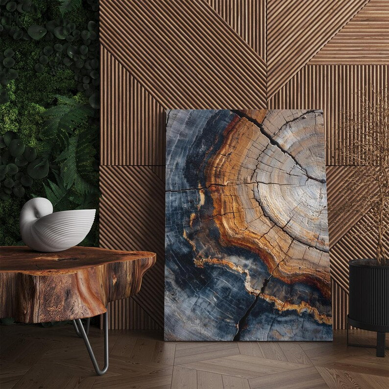 Unique Petrified Wood Canvas Print, Abstract Tree Ring Wall Art, Natural Wood Texture Home Decor