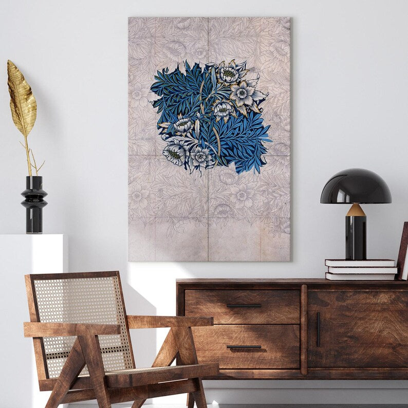 William Morris Style Botanical Floral Canvas Print | Arts and Crafts Wall Art Design