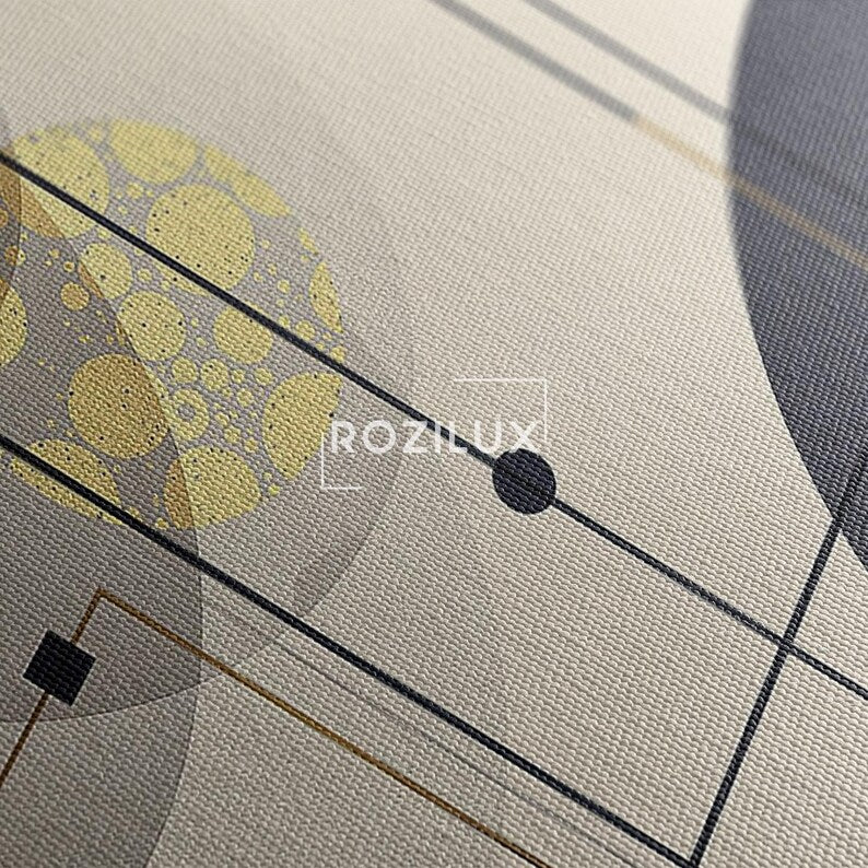 Abstract Geometric Art Canvas Print | Modern Circle Line Wall Decor | Neutral Gold Blue Minimalist Home Decor