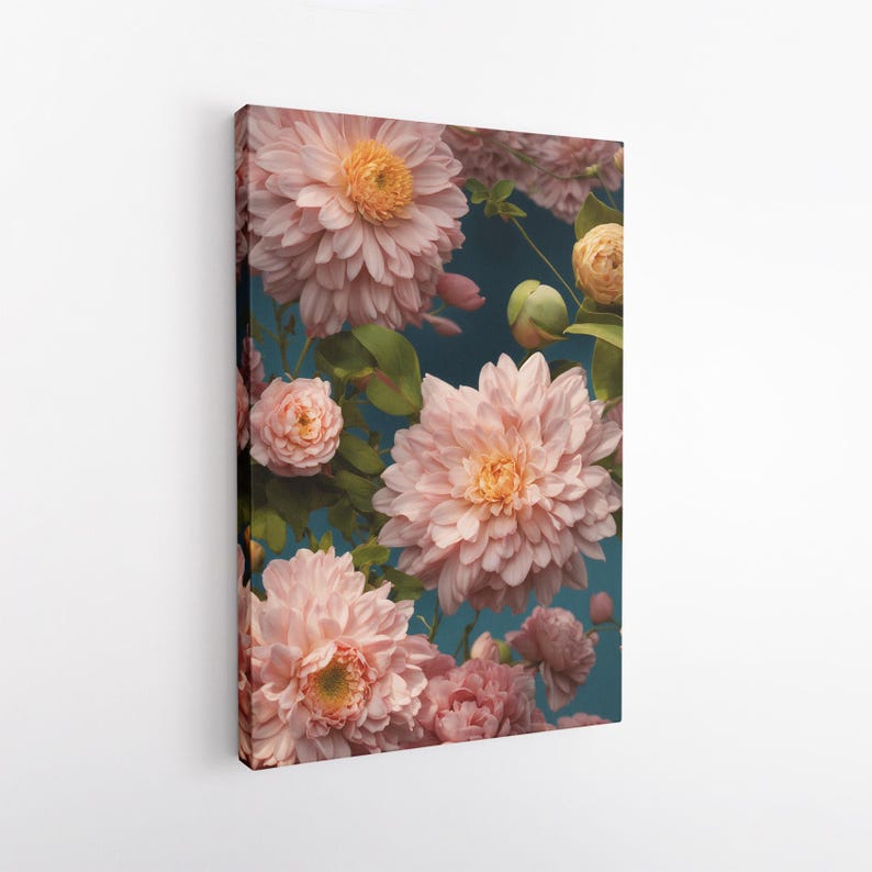 Pink Dahlia Peony Floral Canvas Print | Botanical Wall Art | Elegant Flower Home Decor Gift