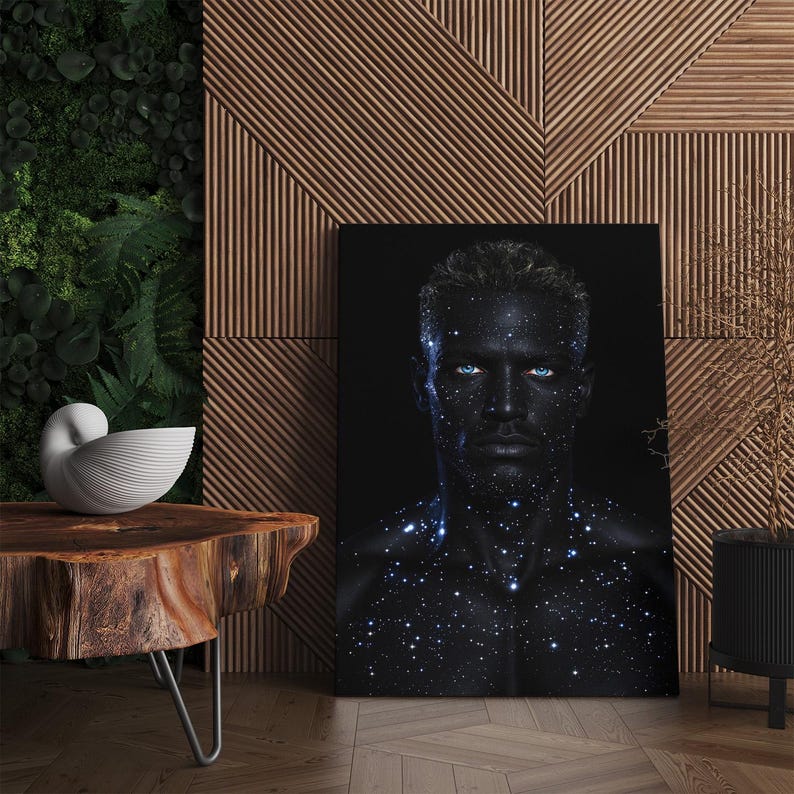 Cosmic Man Canvas Print | Galaxy Stars Body Art | Unique Portrait Wall Decor | Modern Art Gift