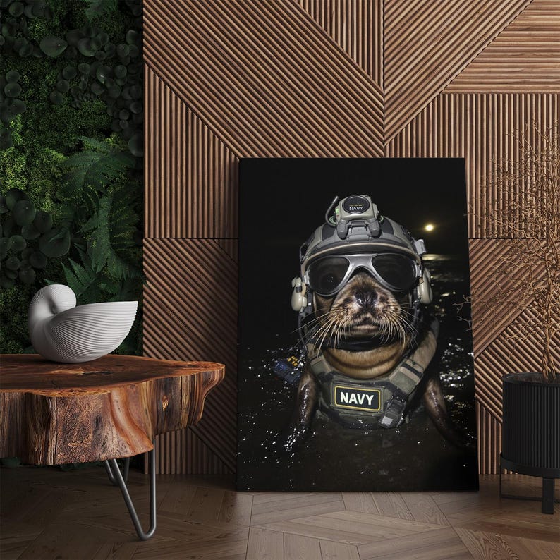 Tactical Navy Seal Animal Canvas Print | Funny Seal Wall Art for Man Cave & Home Decor