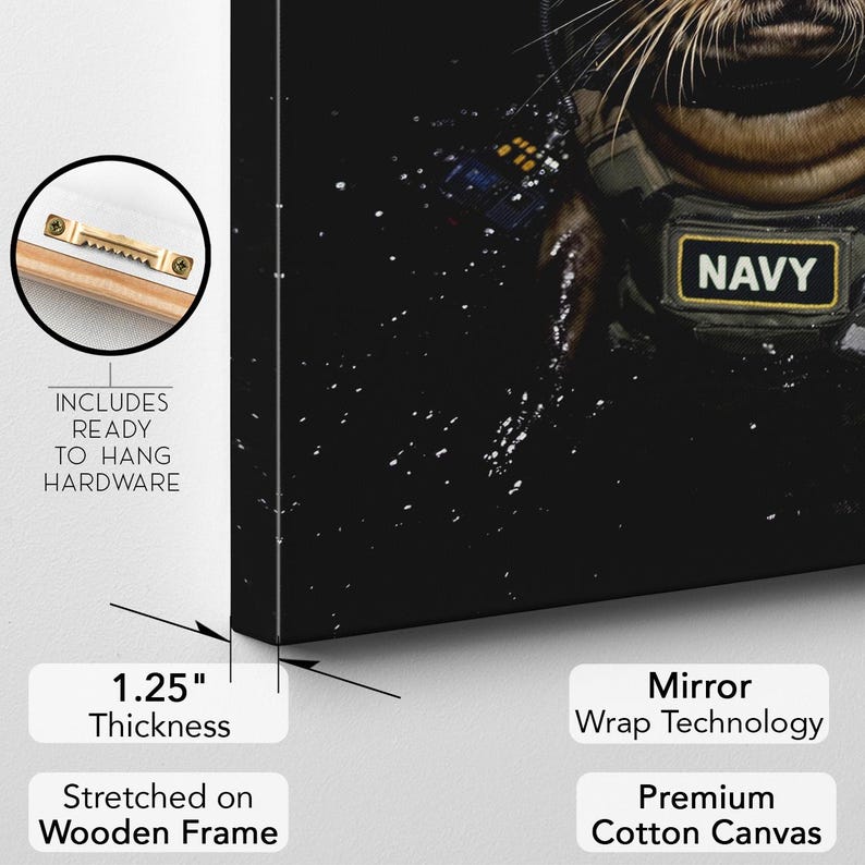 Tactical Navy Seal Animal Canvas Print | Funny Seal Wall Art for Man Cave & Home Decor