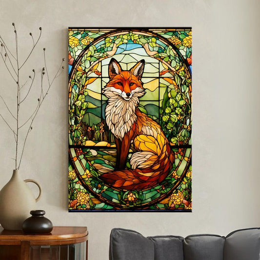 Stained Glass Fox Canvas Print | Art Nouveau Nature Wall Art | Wildlife Animal Decor