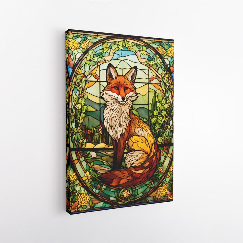 Stained Glass Fox Canvas Print | Art Nouveau Nature Wall Art | Wildlife Animal Decor