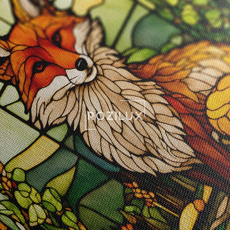 Stained Glass Fox Canvas Print | Art Nouveau Nature Wall Art | Wildlife Animal Decor