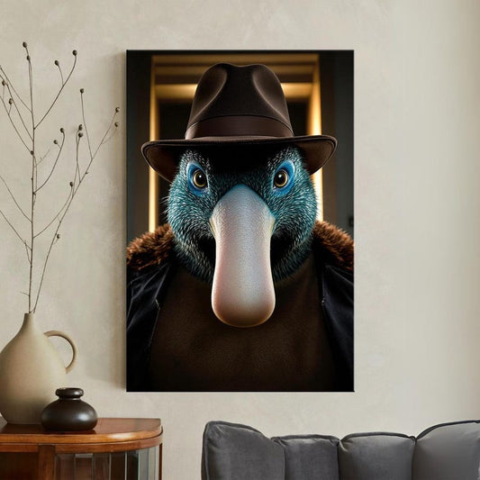 Platypus Detective Art Print, Anthropomorphic Animal in Fedora Hat Wall Art, Unique Cool Character Canvas Print
