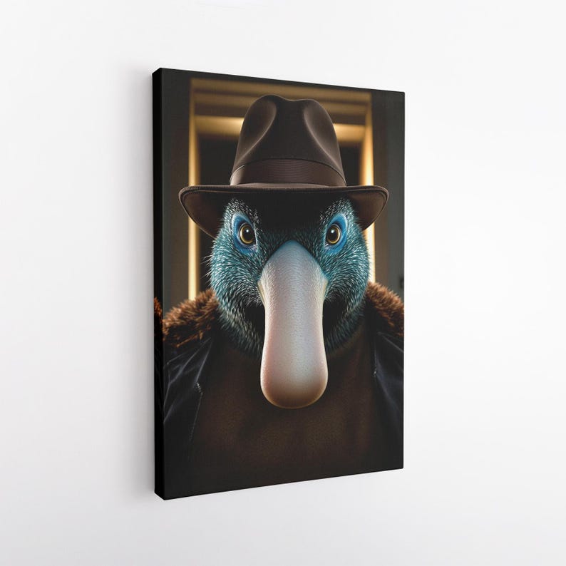 Platypus Detective Art Print, Anthropomorphic Animal in Fedora Hat Wall Art, Unique Cool Character Canvas Print