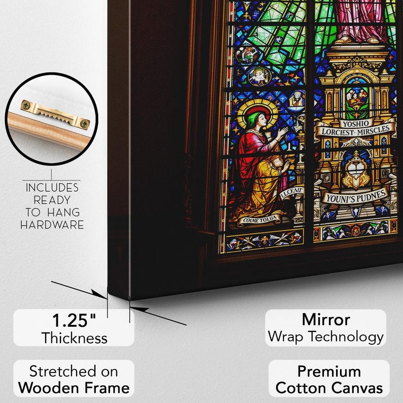 Stained Glass Religious Art Print, Christian Church Cathedral Window Canvas, Vibrant Spiritual Wall Decor