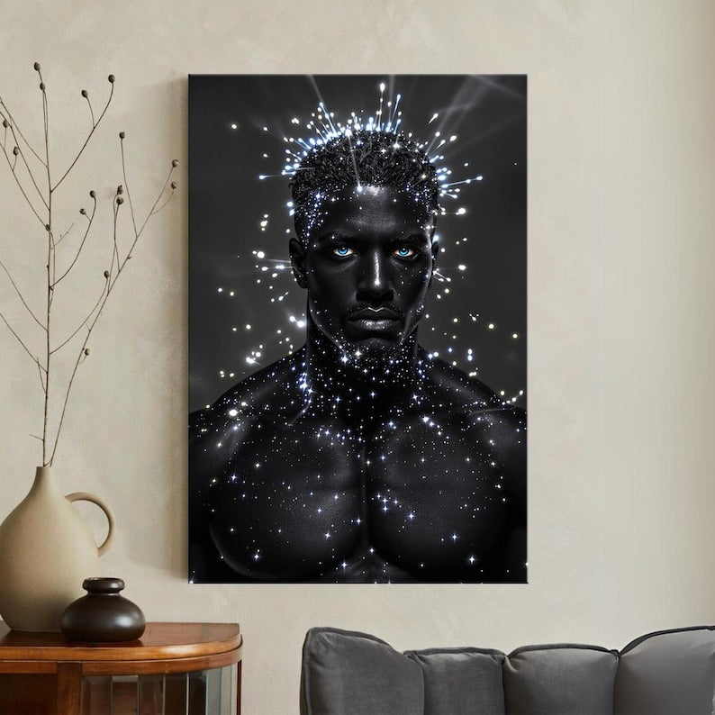 Cosmic Man Canvas Print, Galaxy Body Stars Wall Art, Celestial Modern Fantasy Decor, Unique Gift for Him
