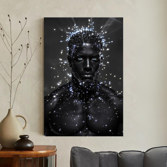 Cosmic Man Canvas Print, Galaxy Body Stars Wall Art, Celestial Modern Fantasy Decor, Unique Gift for Him