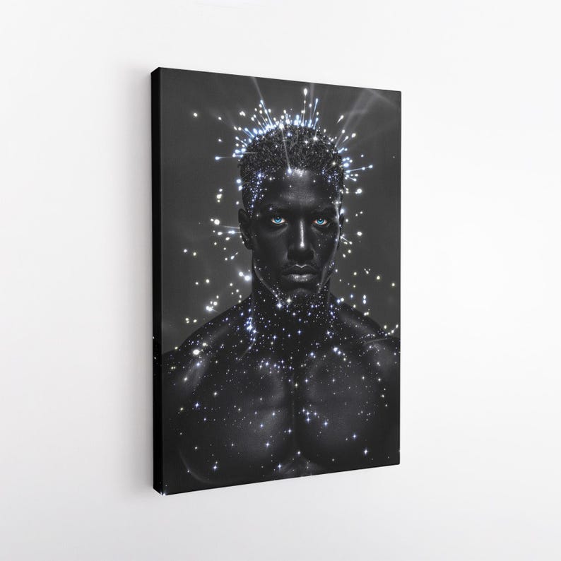 Cosmic Man Canvas Print, Galaxy Body Stars Wall Art, Celestial Modern Fantasy Decor, Unique Gift for Him