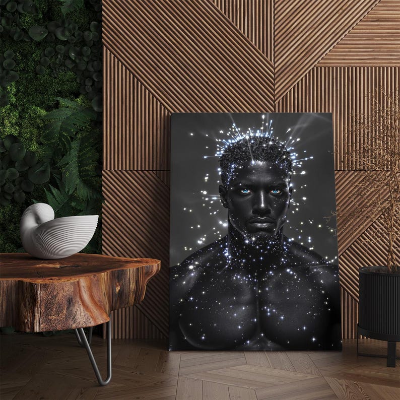 Cosmic Man Canvas Print, Galaxy Body Stars Wall Art, Celestial Modern Fantasy Decor, Unique Gift for Him