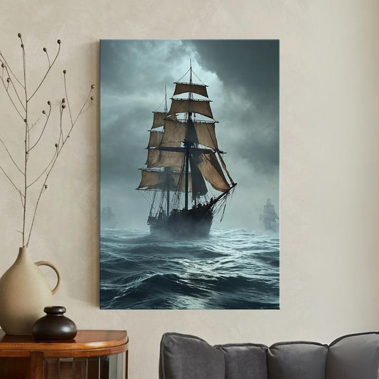 Epic Tall Ship Canvas Print, Stormy Sea Sailing Art, Nautical Wall Decor
