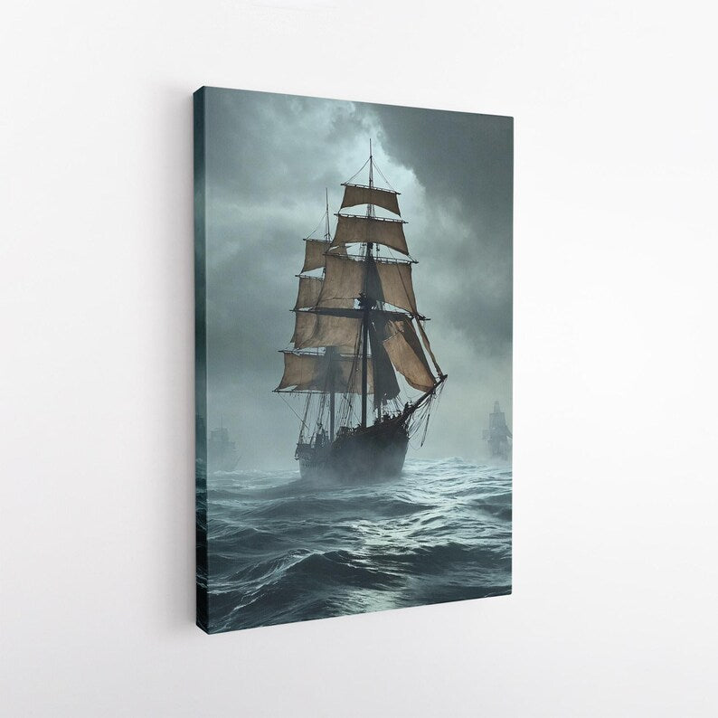 Epic Tall Ship Canvas Print, Stormy Sea Sailing Art, Nautical Wall Decor