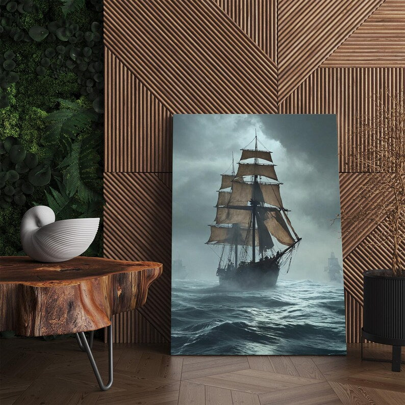 Epic Tall Ship Canvas Print, Stormy Sea Sailing Art, Nautical Wall Decor