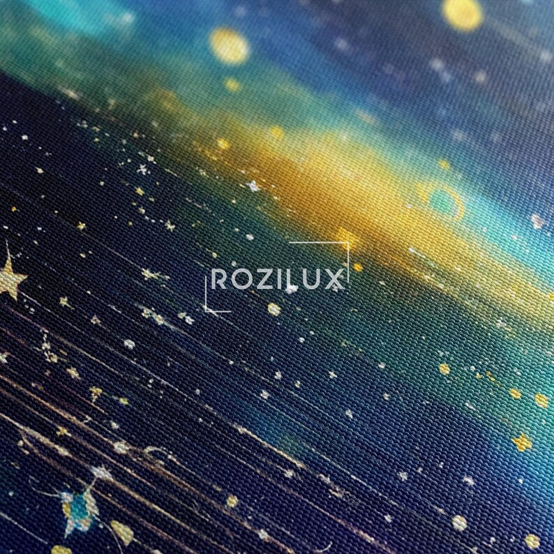 Magical Starfall Canvas Print, Person with Umbrella Art, Fantasy Sky Wall Art, Dreamy Cosmic Decor