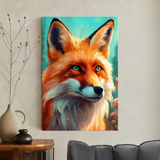 Fox Canvas Wall Art | Vibrant Watercolor Style Animal Painting Print | Modern Wildlife Home Decor, Nature Art, Large Print ready To Hang