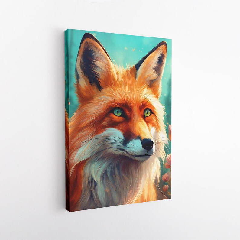 Fox Canvas Wall Art | Vibrant Watercolor Style Animal Painting Print | Modern Wildlife Home Decor, Nature Art, Large Print ready To Hang