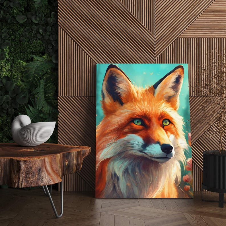 Fox Canvas Wall Art | Vibrant Watercolor Style Animal Painting Print | Modern Wildlife Home Decor, Nature Art, Large Print ready To Hang