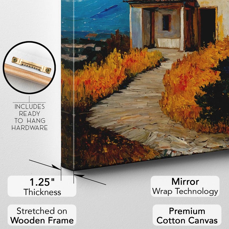Van Gogh Style House Canvas Print, Vibrant Impasto Landscape Wall Art, Textured Oil Painting Print, Sunny Orange Home Decor