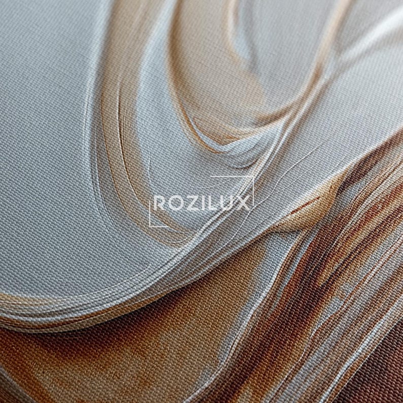 Neutral Abstract Canvas Print, Brown White Beige Swirl Wall Art, Modern Textured Home Decor, Large Wall Art
