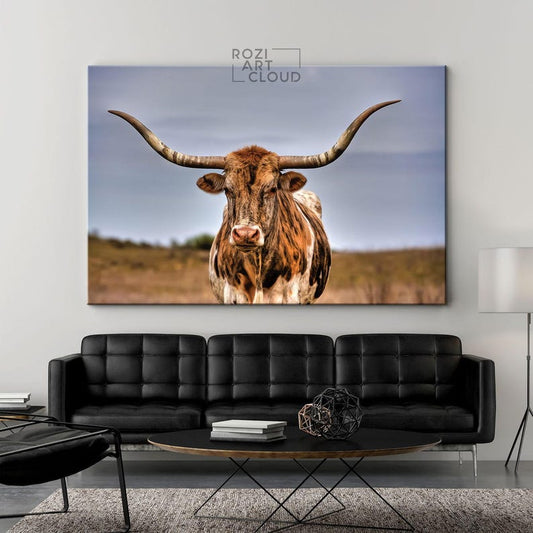 Longhorn cattle texas canvas print, perfect addition to farmhouse wall decor, large canvas print, vintage print, cow on canvas
