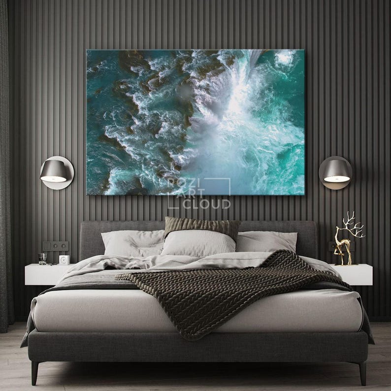Ocean framed wall art, nature canvas print, colorful room decor, abstract wall art
