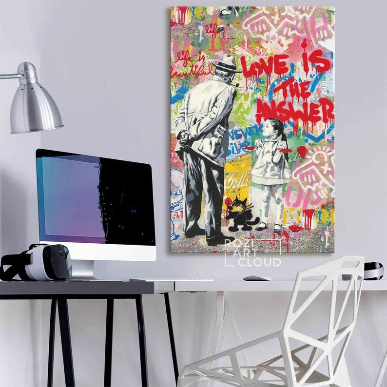 Graffiti street art poster print, graffiti wall art, pop art decor, love is the answer quote art, street art print, trendy room canvas