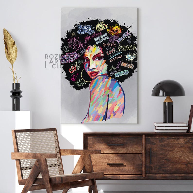 Afro american portrait, abstract wall art, vector illustration canvas, digital art print, living room design, woman poster prints