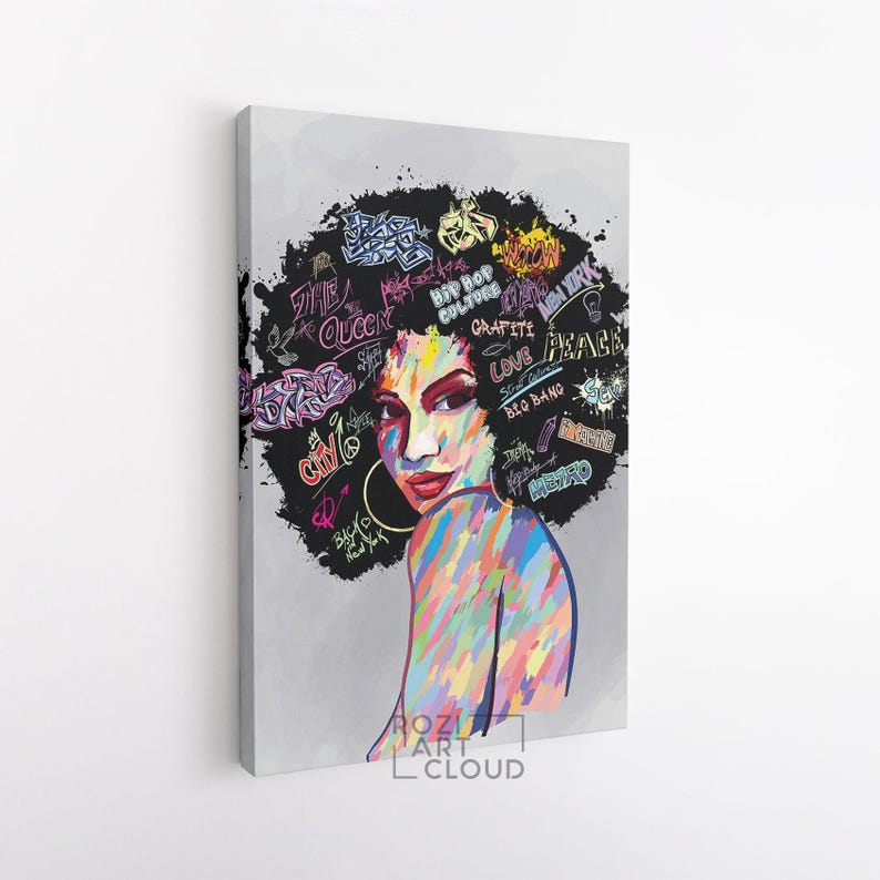 Afro american portrait, abstract wall art, vector illustration canvas, digital art print, living room design, woman poster prints