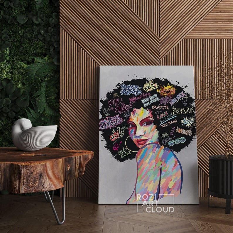 Afro american portrait, abstract wall art, vector illustration canvas, digital art print, living room design, woman poster prints