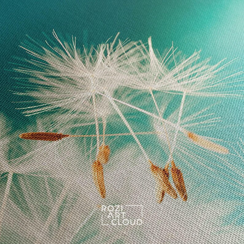 Dandelion art canvas, white flowers decor, botanical wall art, nature wall decor, teen room decorations
