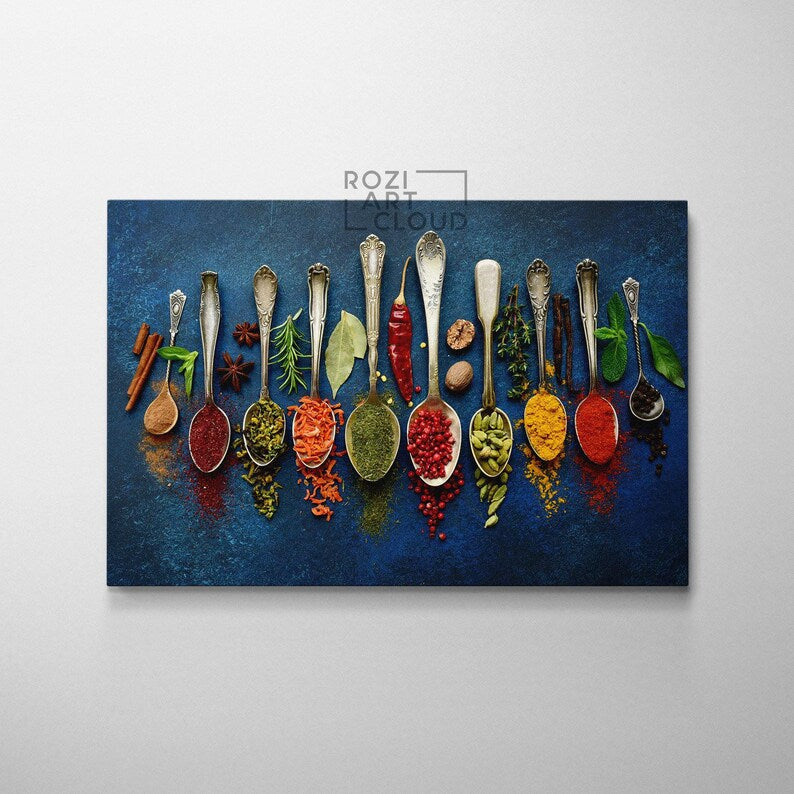 Herbs spices wall art, kitchen canvas print, food art poster, moms gift, gift for chefs, man cave decor