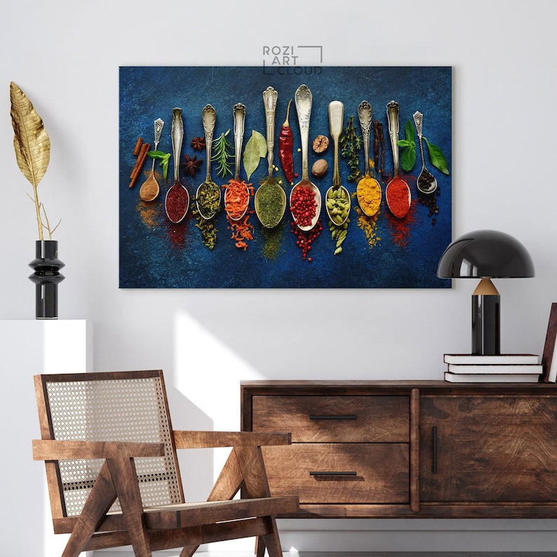 Herbs spices wall art, kitchen canvas print, food art poster, moms gift, gift for chefs, man cave decor