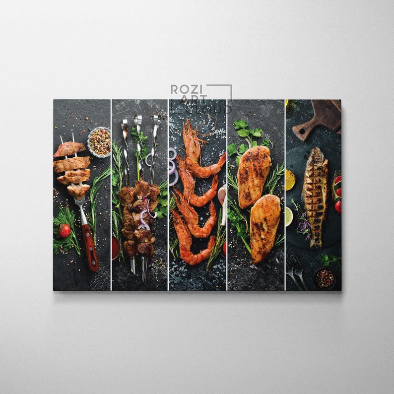 Kitchen wall art, Food art decor, seafoods poster canvas, cooking art printables, moms gift