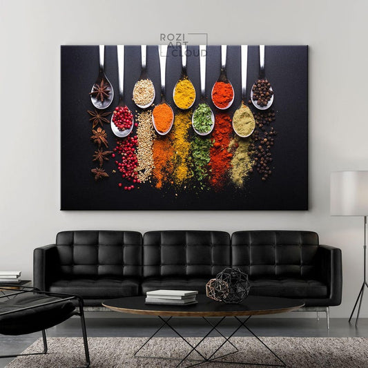 Kitchen spices wall art, herbs wall decor, food art canvas, colorful artwork print, moms gift