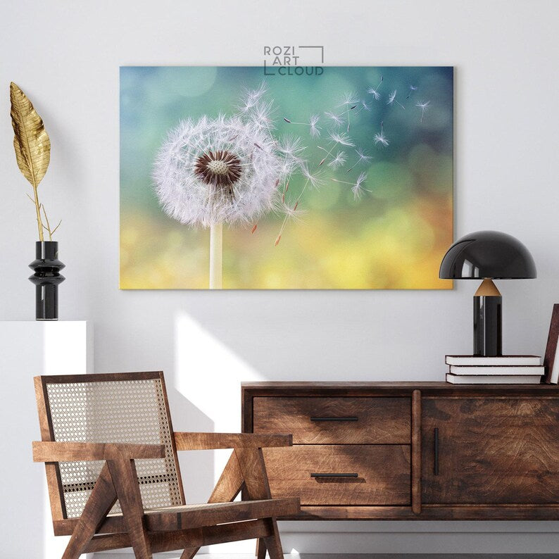 Dandelion canvas art, flowers print decor, botanical wall art, nature wall decor, teen room decorations