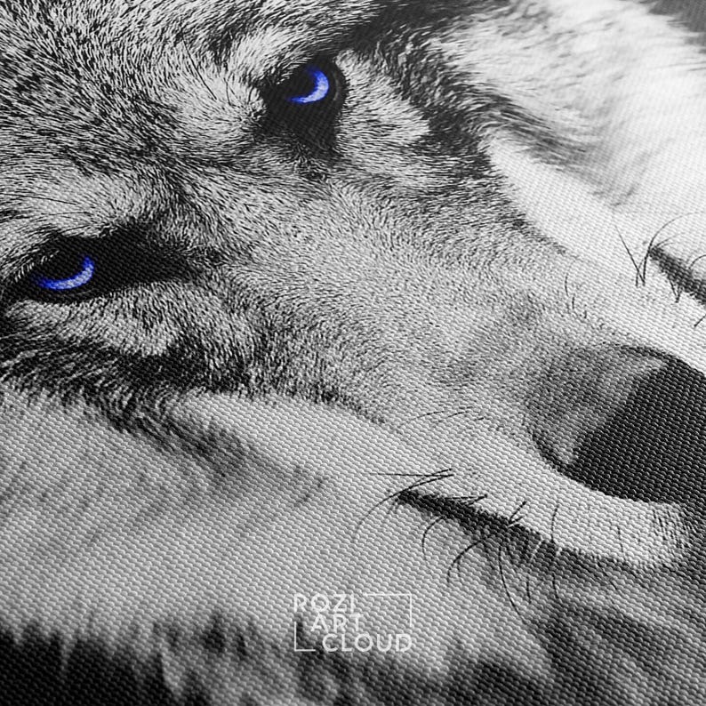 Wolf portrait art, animal wall print, black and white art, farm decor, wild animal canvas print