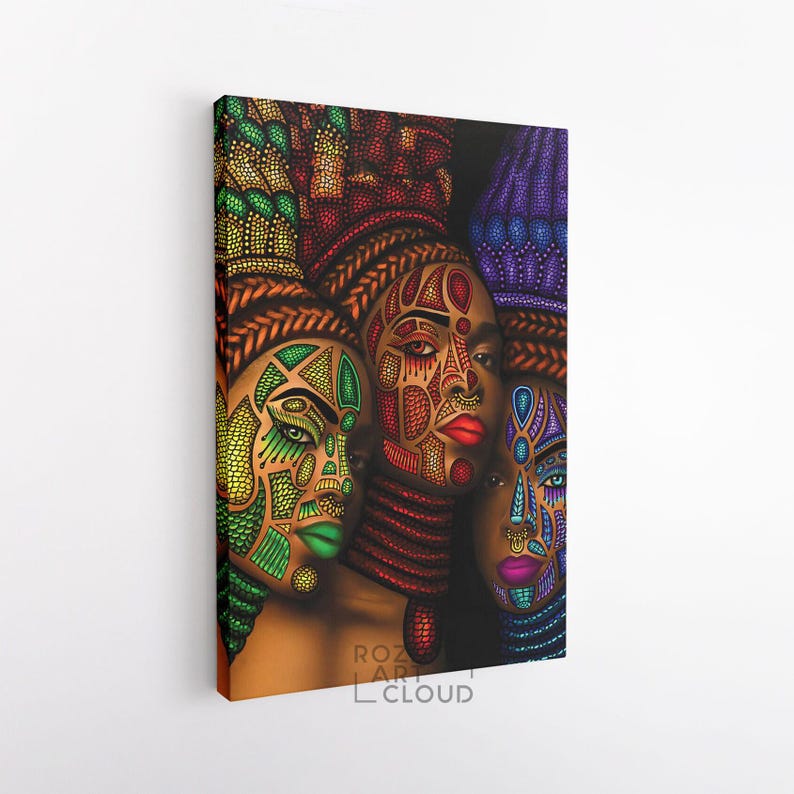 African american wall art decor, black woman portrait canvas print, large framed poster, fashion girl artwork home & office